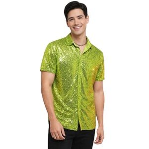 Manfinity Men's Sparkling Green Sequin Shirt Size XL